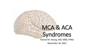 MCA & ACA
Syndromes
Patrick M. Yalung, MD, MBA, FPNA
November 16, 2021
 