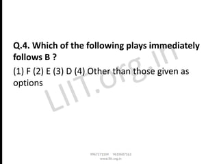 Q.4. Which of the following plays immediately
follows B ?
(1) F (2) E (3) D (4) Other than those given as
options
 