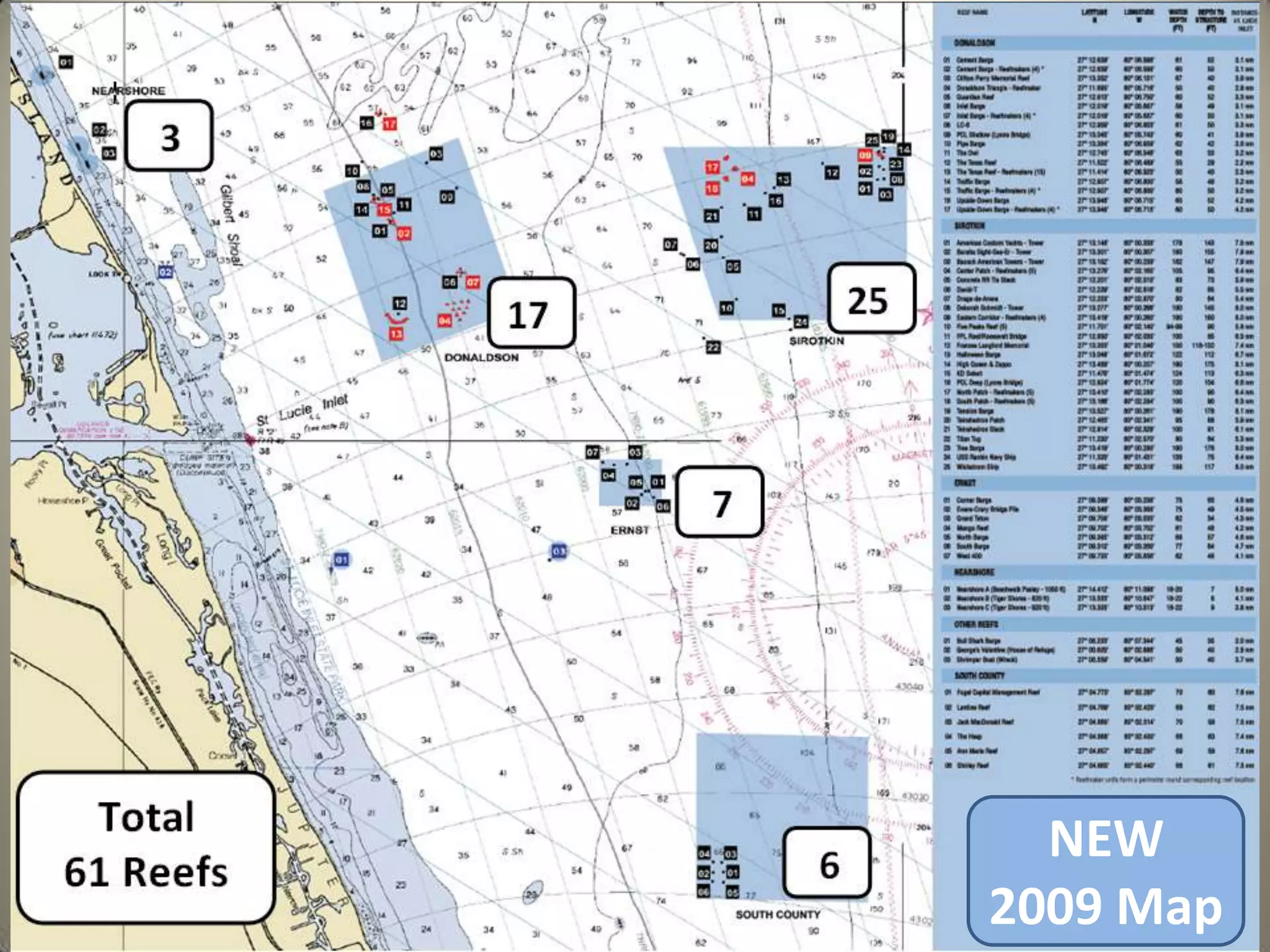 Total of 61 ReefsNEW 2009 Map