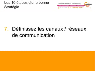 Les 10 étapes d’une bonne
Stratégie
7. Définissez les canaux / réseaux
de communication
 
