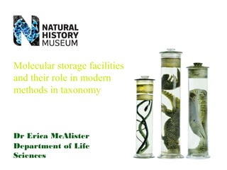 Molecular storage facilities
and their role in modern
methods in taxonomy

Dr Erica McAlister
Department of Life
Sciences

 