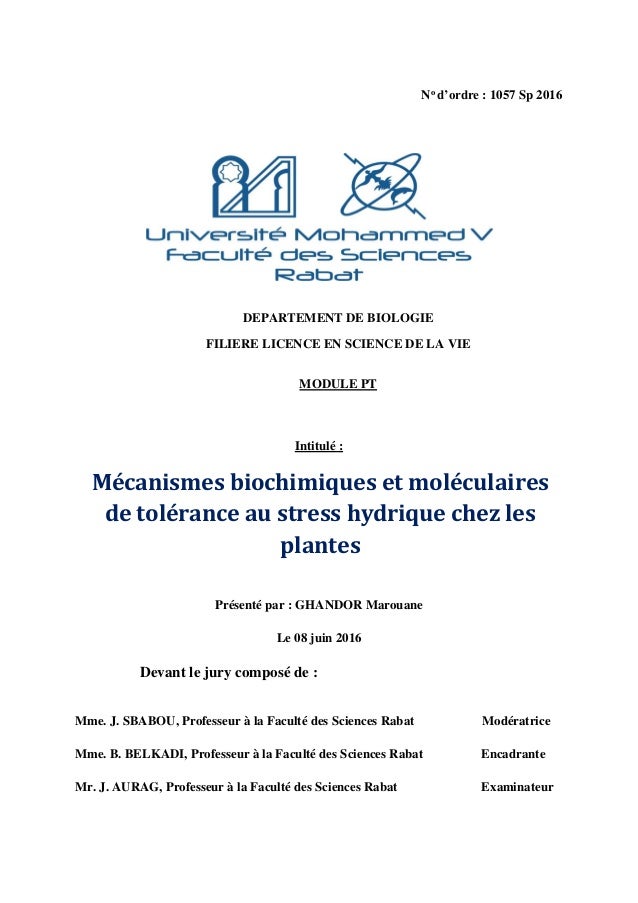 Mecanismes Biochimiques Et Moleculaire De Tolerance Au Stress Hydriqu
