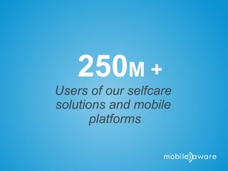 250M +
Users of our selfcare
solutions and mobile
       platforms
 