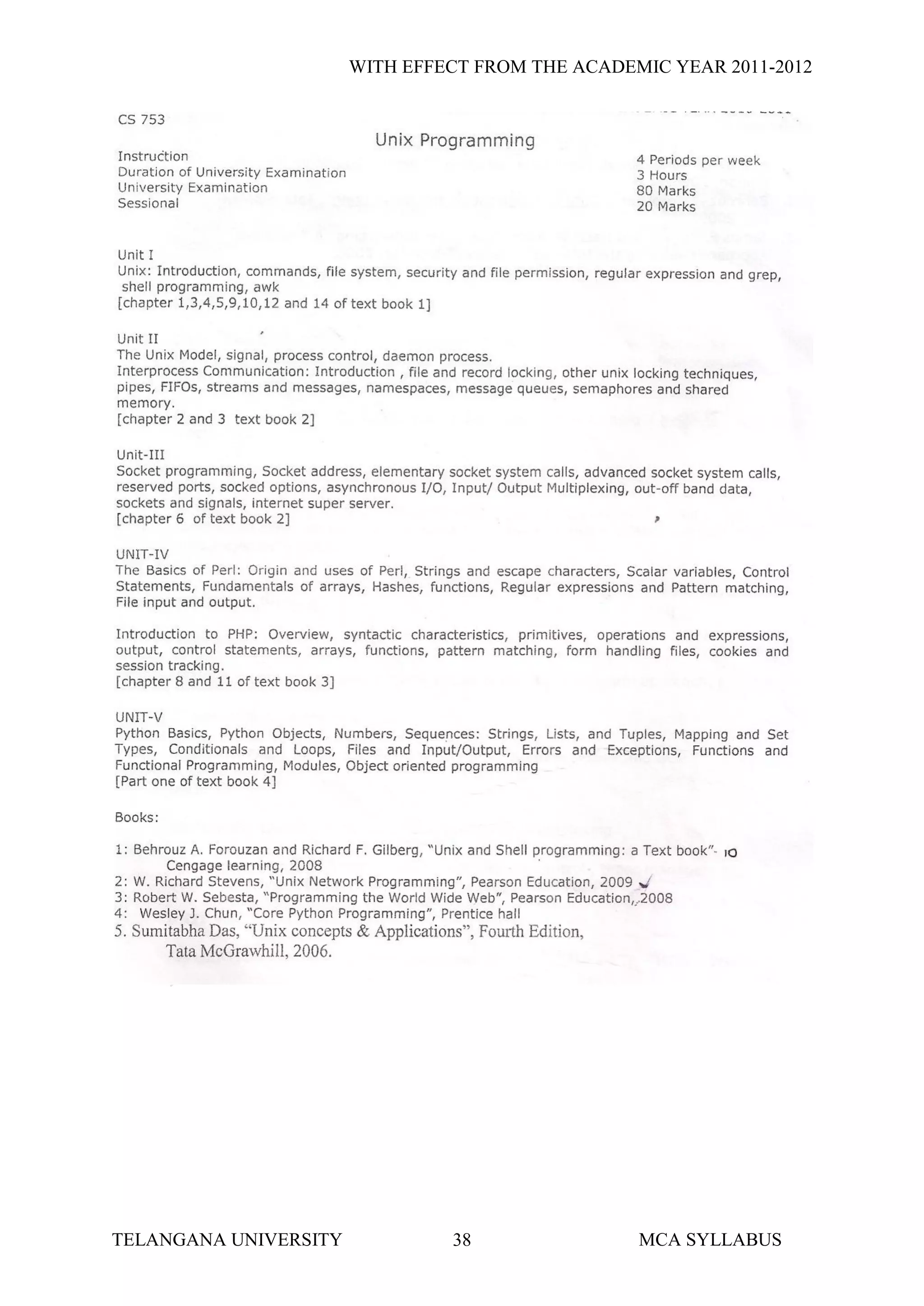 WITH EFFECT FROM THE ACADEMIC YEAR 2011-2012




TELANGANA UNIVERSITY            38                MCA SYLLABUS
 