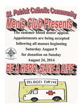 Men's Club Summer Blood Drive 2014