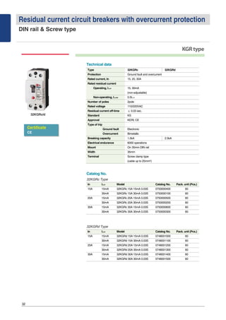 Residual current circuit breakers with overcurrent protection
DIN rail & Screw type
32
KGRtype
Certificate
CE
32KGRc/d
Typ...