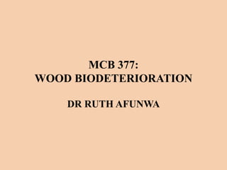 MCB 377:
WOOD BIODETERIORATION
DR RUTH AFUNWA
 