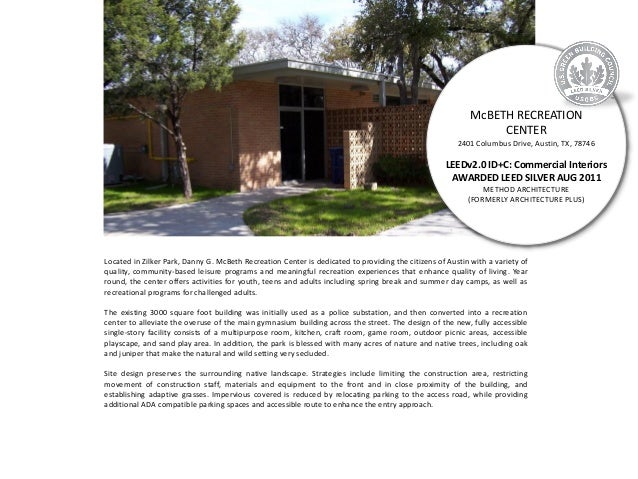 Mcbeth Recreation Center Annex Leed Profile