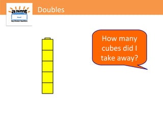 Doubles
How many
cubes did I
take away?