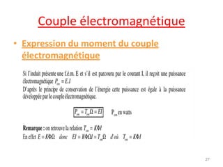 Couple électromagnétique 
•Expression du moment du couple électromagnétique 
27  