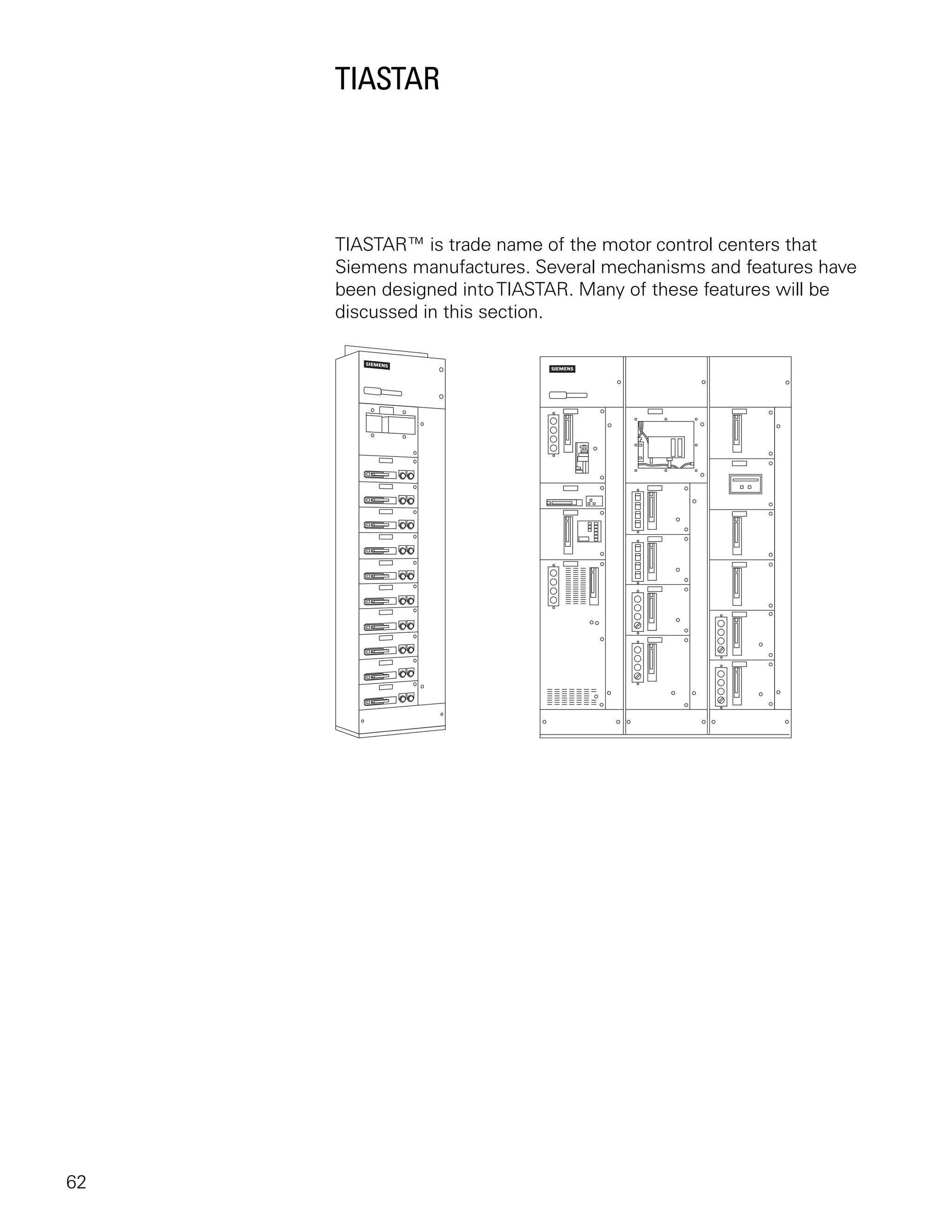 TIASTAR




     TIASTAR™ is trade name of the motor control centers that
     Siemens manufactures. Several mechanisms and features have
     been designed into TIASTAR. Many of these features will be
     discussed in this section.




62
 