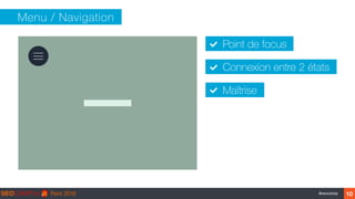 ‹#›#seocamp
Menu / Navigation
10
Point de focus
Connexion entre 2 états
Maîtrise
 