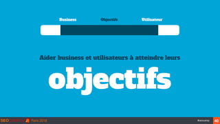 ‹#›#seocamp 40
Business UtilisateurObjectifs
Aider business et utilisateurs à atteindre leurs
objectifs
 