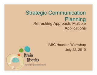 Strategic Communication
              Planning
  Refreshing Approach; Multiple
                  Applications



         IABC Houston Workshop
                   July 22, 2010
 