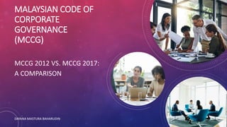 MALAYSIAN CODE OF
CORPORATE
GOVERNANCE
(MCCG)
MCCG 2012 VS. MCCG 2017:
A COMPARISON
DAYANA MASTURA BAHARUDIN
 