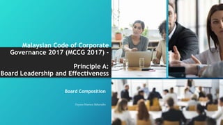 Malaysian Code of Corporate
Governance 2017 (MCCG 2017) -
Principle A:
Board Leadership and Effectiveness
Board Composition
Dayana Mastura Baharudin
 