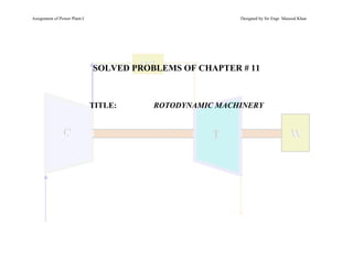 Assignment of Power Plant-I Designed by Sir Engr. Masood Khan
SOLVED PROBLEMS OF CHAPTER # 11
TITLE: ROTODYNAMIC MACHINERY
 