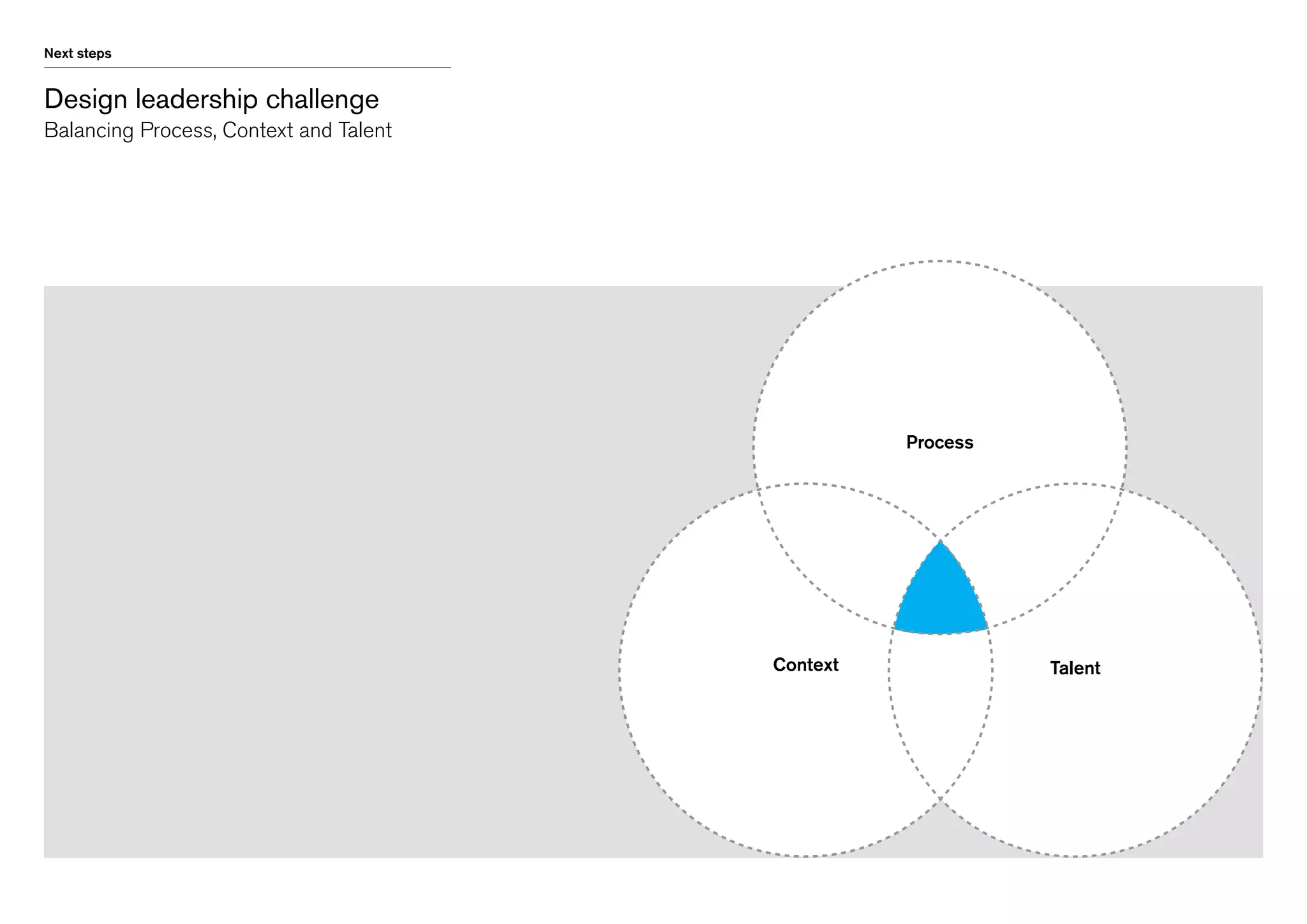 Next steps

Design leadership challenge
Balancing Process, Context and Talent

Process

Context

Talent

 