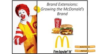 Brand Extensions:
Growing the McDonald’s
Brand
Arvind Kumar
PGP31072
 