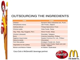 Coca Cola is McDonald’s beverage partner.
 