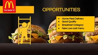 OPPORTUNITIES
● Home Meal Delivery
● Good Quality
● Breakfast Category
● New Low cost menu
 