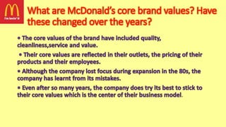 What are McDonald’s core brand values? Have
these changed over the years?
.
 