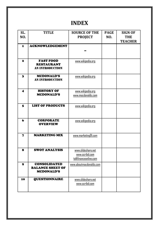 Project Report And Market Survey of McDonald’s- Cbse class 12 ...