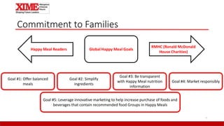 Commitment to Families
7
RMHC (Ronald McDonald
House Charities)
Happy Meal Readers
Goal #1: Offer balanced
meals
Goal #2: Simplify
ingredients
Goal #3: Be transparent
with Happy Meal nutrition
information
Goal #4: Market responsibly
Goal #5: Leverage innovative marketing to help increase purchase of foods and
beverages that contain recommended food Groups in Happy Meals
Global Happy Meal Goals
 