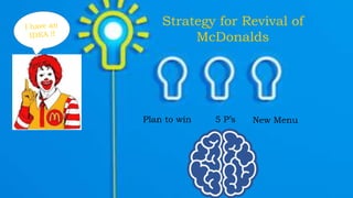 Strategy for Revival
of McDonalds
Plan to win New Menu5 P’s
 