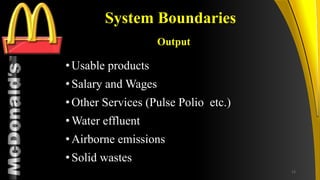 TM
System Boundaries
•Usable products
•Salary and Wages
•Other Services (Pulse Polio etc.)
•Water effluent
•Airborne emissions
•Solid wastes
Output
12
 
