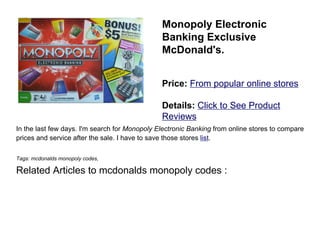 Mcdonalds monopoly codes | PDF
