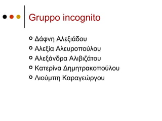 Gruppo incognito
 Δάφνη Αλεξιάδου
 Αλεξία Αλευροπούλου
 Αλεξάνδρα Αλιβιζάτου
 Κατερίνα Δημητρακοπούλου
 Λιούμπη Καραγεώργου
 