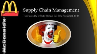 TM
Supply Chain Management
How does the world’s premier fast food restaurant do it?
 