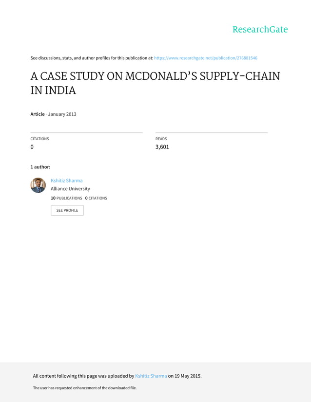 Mc donald's supply chain in india PDF
