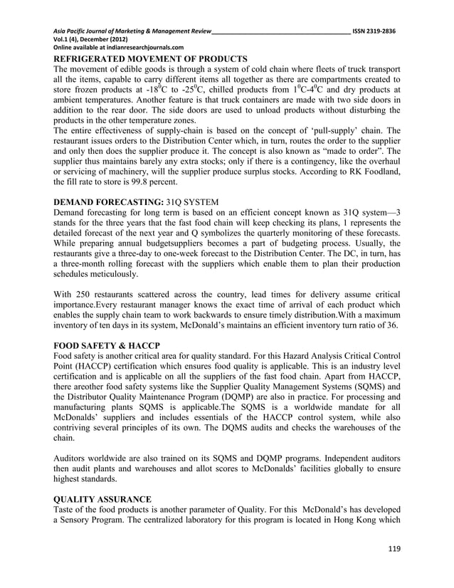 Mc donald's supply chain in india