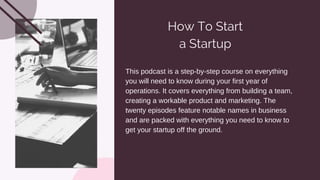 How To Start
a Startup
This podcast is a step-by-step course on everything
you will need to know during your first year of...