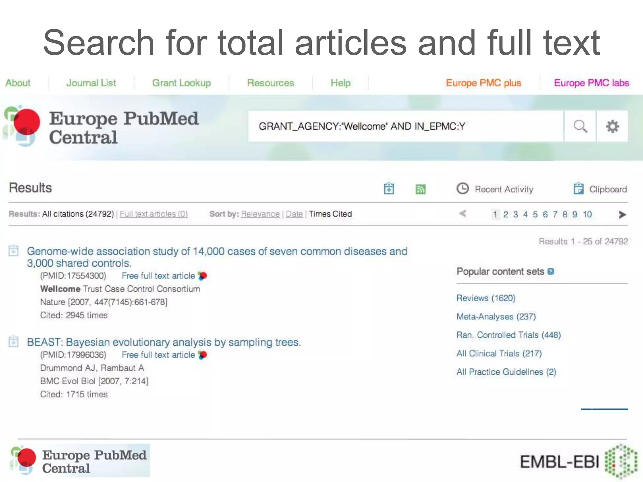 Search for total articles and full text
 