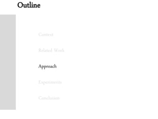 Outline
Context
Related Work
Approach
Experiments
Conclusion
 