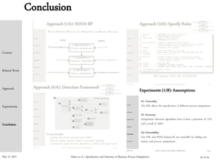 May 15, 2015
Conclusion
Palma et al. | Specification and Detection of Business Process Antipatterns
Context
Related Work
Approach
Experiments
Conclusion
23 of 24
 