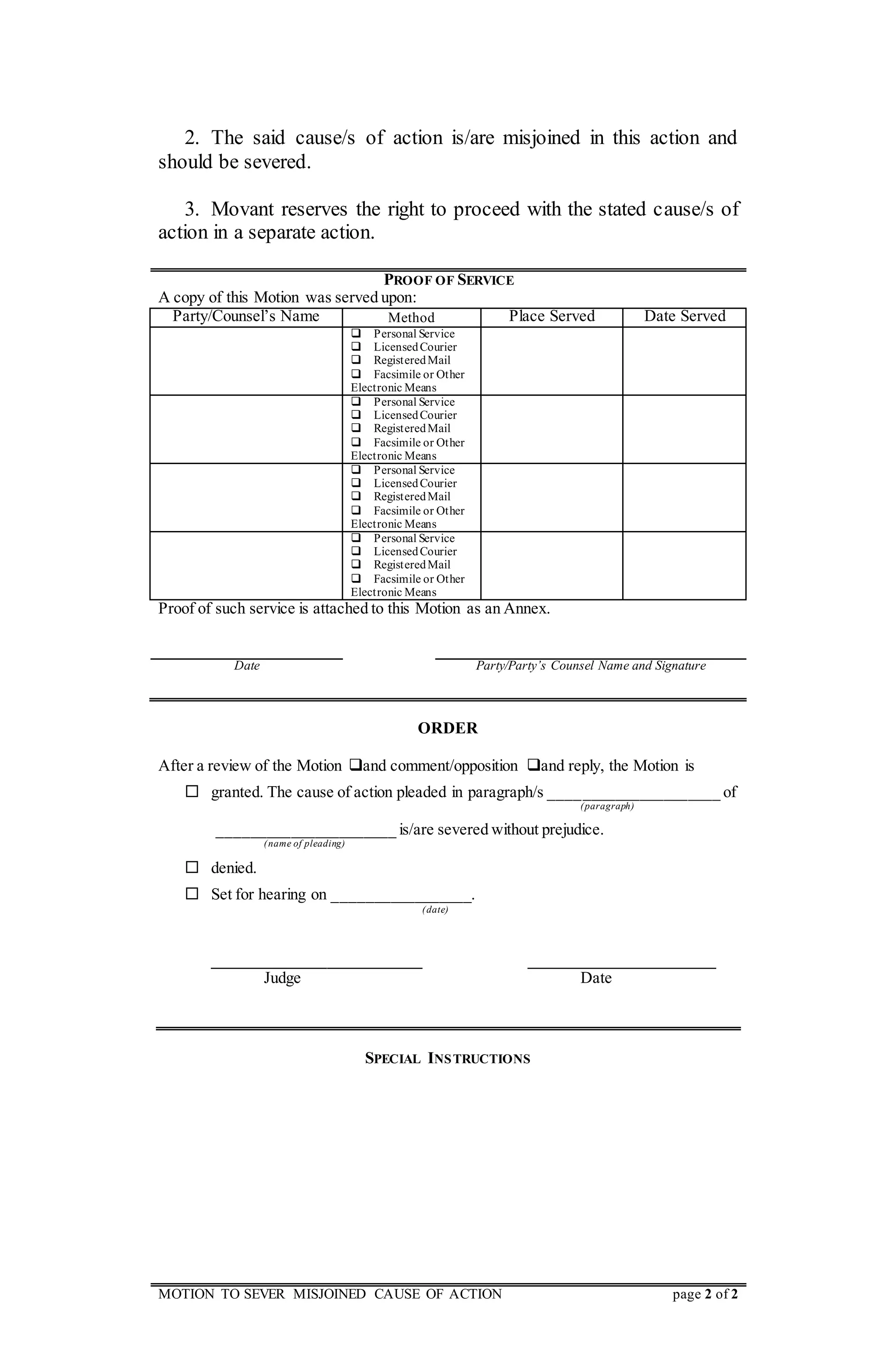 motion to sever misjoined cause of action PDF