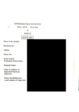 IGNOU Sample Practical File for MCFTL001 Human Development and Family Relationships GN