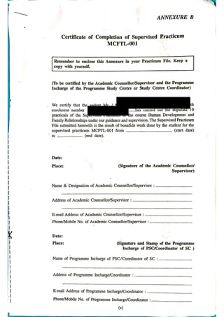 IGNOU Sample Practical File for MCFTL001 Human Development and Family ...