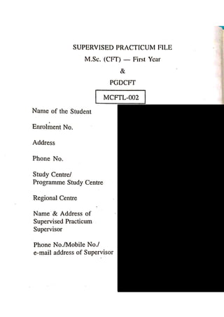 IGNOU Sample Practical File for MCFTL002 Mental Health and Disorders GN