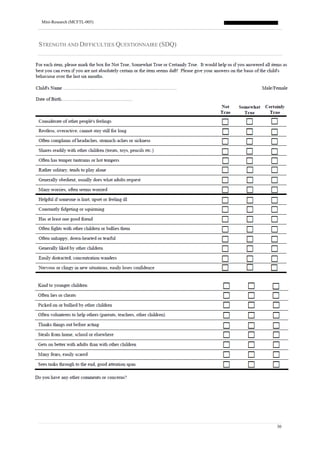 Mini-Research (MCFTL-005)
30
STRENGTH AND DIFFICULTIES QUESTIONNAIRE (SDQ)
 
