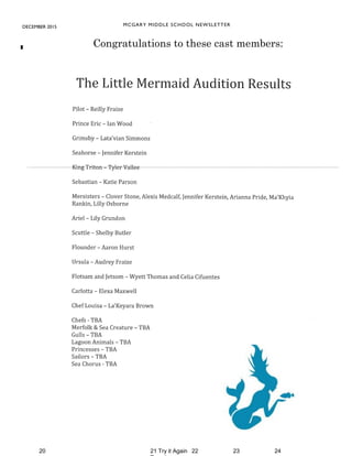 DECEMBER 2015 MCGARY MIDDLE SCHOOL NEWSLETTER
.
TUESDAY WEDNES-
DAY
THURSDAY FRIDAY
March 30 31 April 1 2 3
Hamburger/Cheeseburger
Grilled Chicken on Bun
Roasted Red Skin Potatoes
Baked Beans
Chilled Pears
Breakfast for
Lunch
Cinnamon
Glazed French
Toast/Sausag
e Patties
Breakfast Bis-
cuit Sandwich
Tator Tots
Mini Carrots
w/Dip
Applesauce
Roasted Tur-
key/Roll
Mashed Pota-
toes w/Gravy
Glazed Car-
rots
Fresh Fruit
Sausage Piz-
za
Crispy Chick-
en Salad/
Croutons
Golden Corn
Mixed Green
Salad/Dressin
g
Frozen Juice
Cup
Fish Sandwich
Orange Chick-
en/Rice
Potato Wedg-
es
Veggies w/Dip
Mixed Fruit
Salad
6 7 8 9 10
BBQ Rib Sandwich
Corn Dog
Baby Baker Potatoes
Broccoli w/Cheese Sauce
Applesauce
Chili/Peanut
Butter
Sandwich Half
Pepper Jack
Cheese
Taquitos/Salsa
Golden Corn
Veggies w/Dip
Fresh Fruit
Chicken Pop-
pers/Roll
Mashed Pota-
toes w/Gravy
Seasoned
Green Beans
Berry Fruit
Salad
Stuffed Crust
Cheese Pizza
Stromboli
Tator Tots
Mixed Green
Salad/Dressin
g
Chilled Pine-
apple
Crispito/Chips/
Salsa
Chili Cheese
Dog
Refried Black
Bean & Salsa
Dip
Mini Carrots
w/Dip
Mandarin Or-
13 14 15 16 17
Chicken Patty Sandwich
Burrito/Salsa
Oven Baked Fries
Baked Beans
Mixed Fruit Salad
Pas-
ta/Marinara
w/Max
Sticks
Grilled Chick-
en Wrap
Seasoned
Green Beans
Mixed Green
Salad/Dressin
g
Mini Cornies
Mashed Pota-
toes w/Gravy
Edamame
Succotash
Fresh Fruit
Pepperoni
Pizza
Country Baked
Steak
Sandwich
Potato Wedg-
es
Veggies w/Dip
Chilled Peach-
es
Asian Nug-
gets/Rice
School Choice
Sweet Potato
Fries
Steamed
Broccoli
Tropical Fruit
Salad
20 21 Try it Again 22 23 24
Congratulations to these cast members:
 