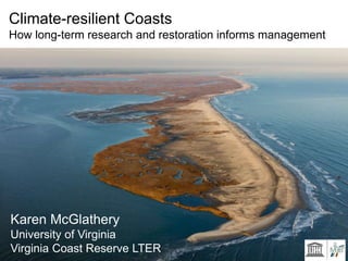 Climate-resilient Coasts
How long-term research and restoration informs management
Karen McGlathery
University of Virginia
Virginia Coast Reserve LTER
 