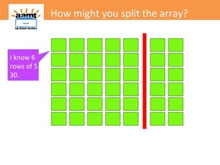 How might you split the array?
I know 6
rows of 5 is
30.
 