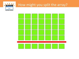 How might you split the array?
I know!
6 rows
of 5 is 30
 