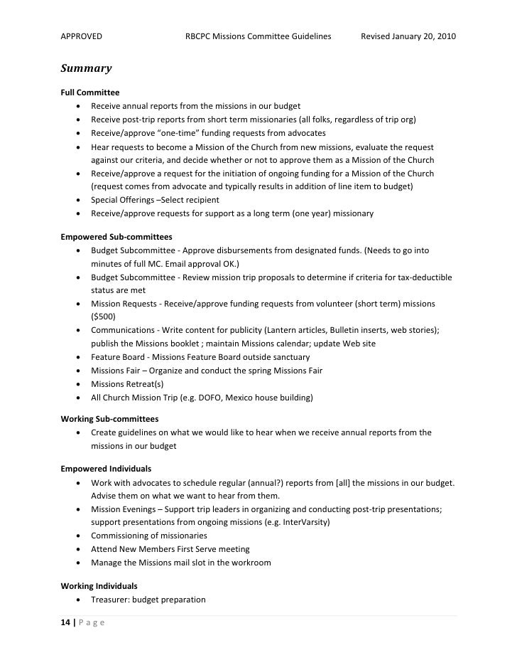 mission commitee guidelines