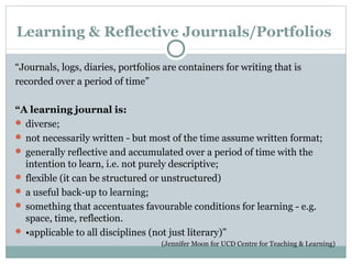 Journals for learning, journals for teaching: using student accounts of ...